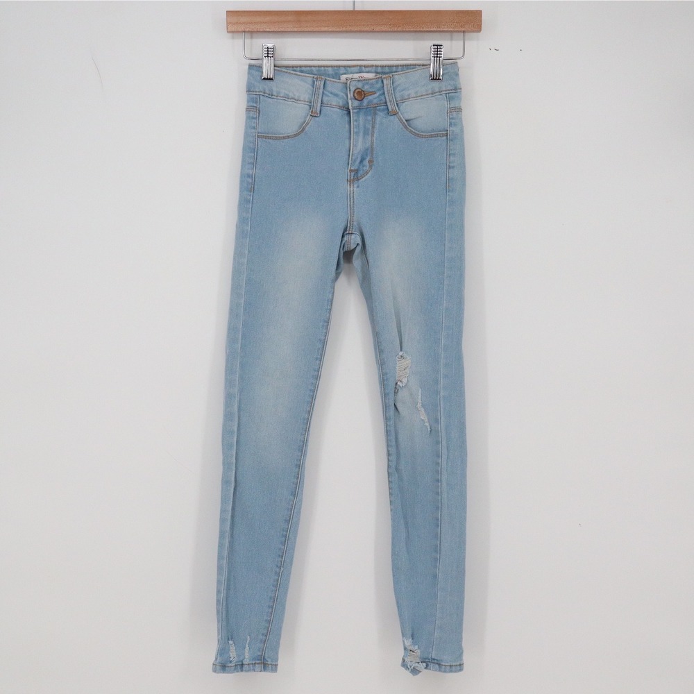 SimplYoung Jeans Womens 0 Skinny Light Blue Distressed Ripped Hem Excellent